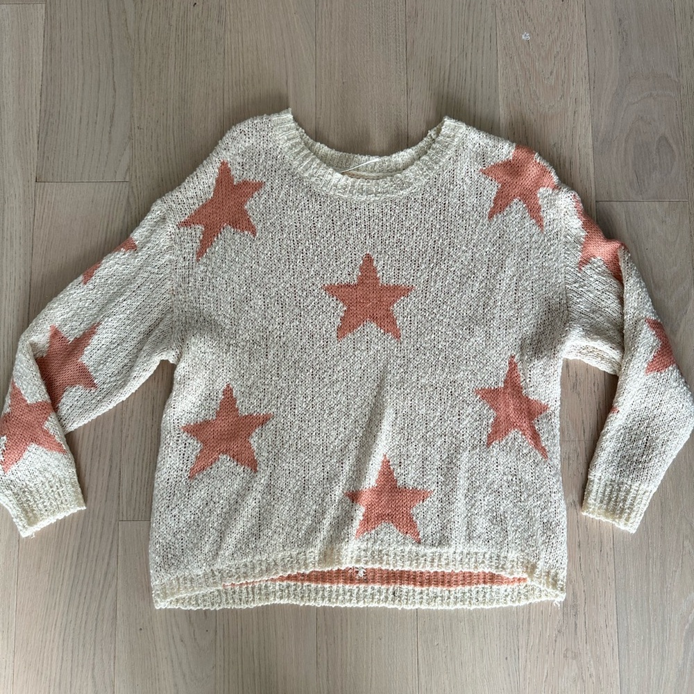 Star Patterned Cream and Pink Sweater